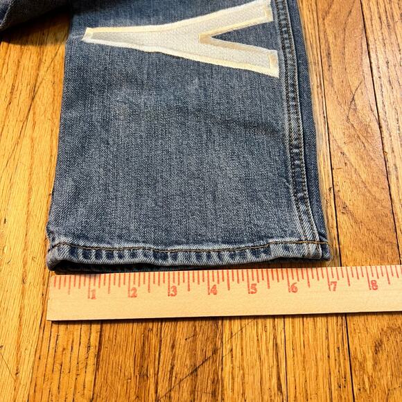 Lucky Jeans Womens 28 Spellout Straight Dungaree Button Fly Blue Denim crop - Picture 9 of 11
